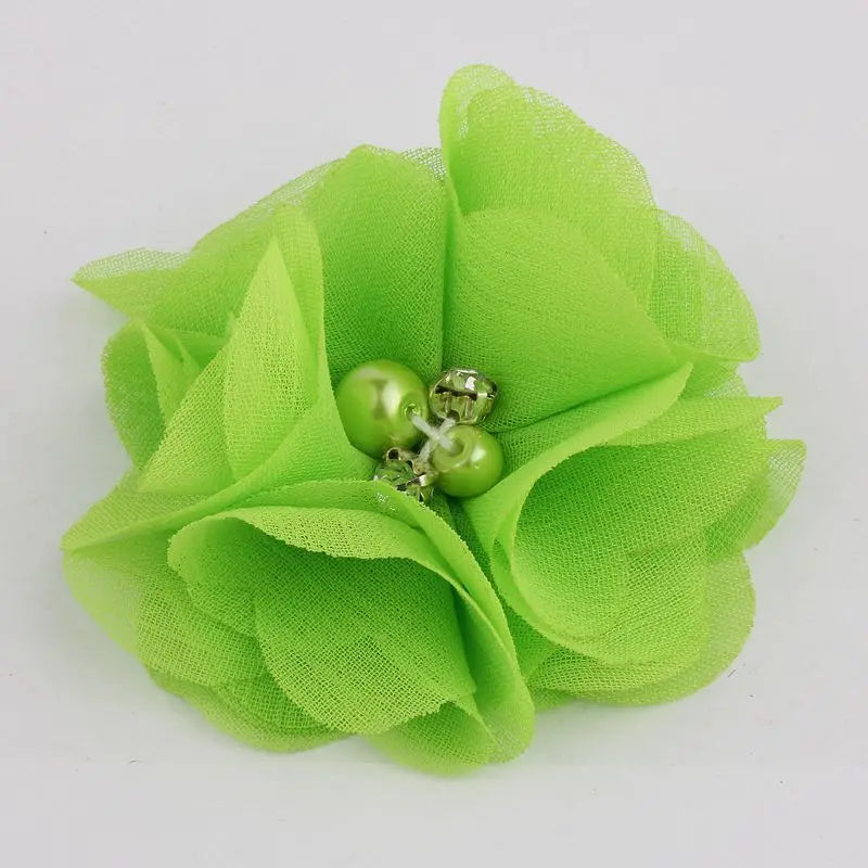 10PCS 2" 35 Colors Cute Chic Chiffon Flowers With Rhinestone Pearl Fabric Hair Flower With Clips For Girls Hair Accessories