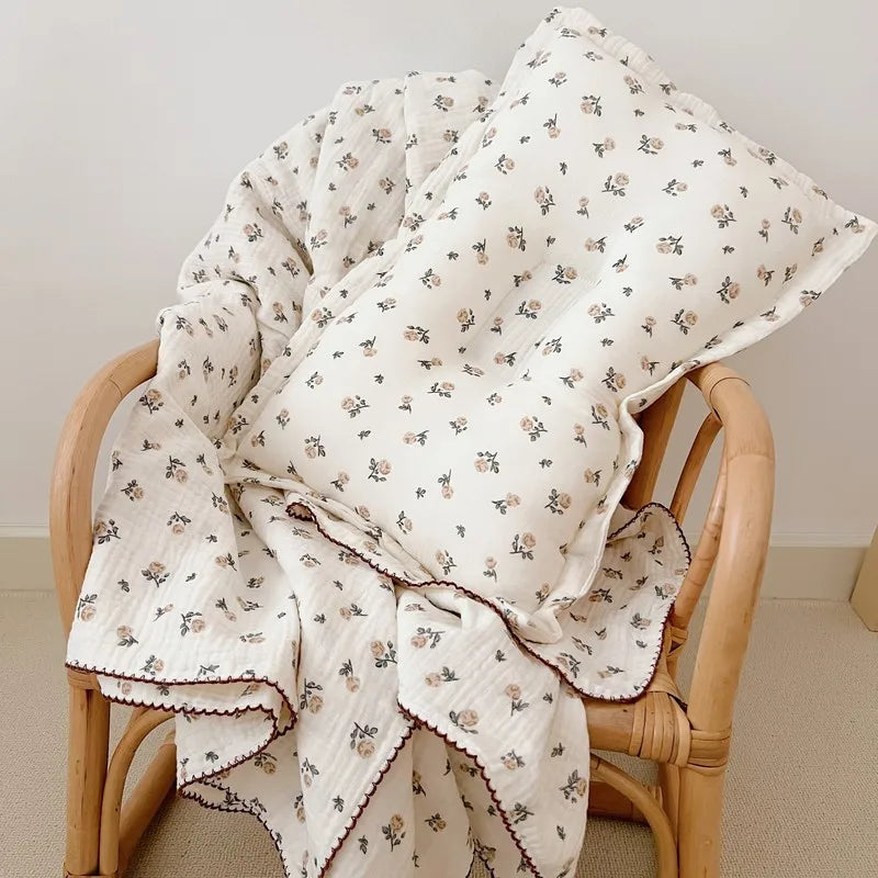 Korean Flower Muslin Baby Newborn Bedding Blanket for Girls Princess Infant Kids Cot Crib Blankets Photography Props Blankets