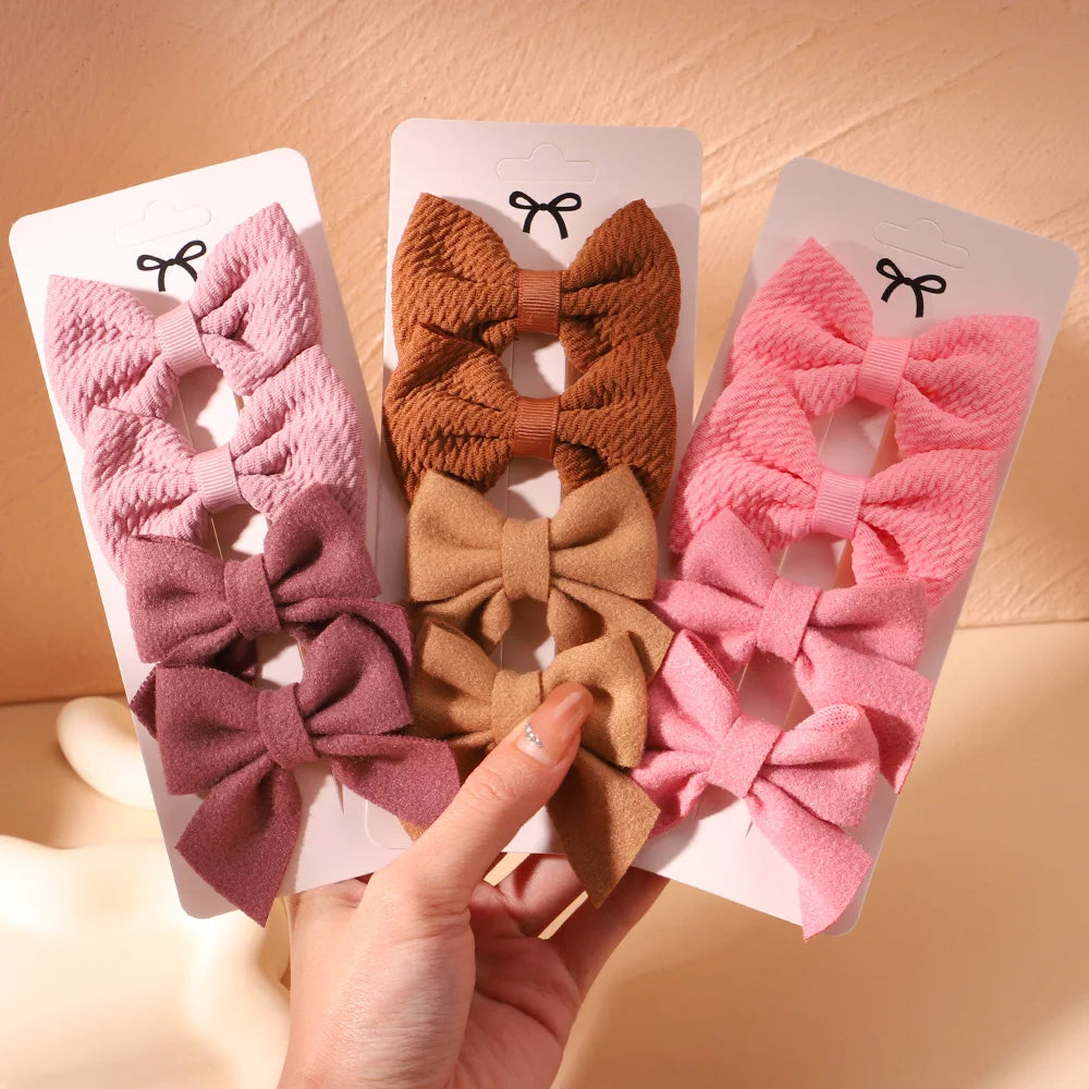 4Pcs/Set Newborn Nylon Solid Bowknot Hair Clips for Kids Handmade Bows Hairpin Infant Barrettes Headwear Baby Hair Accessories