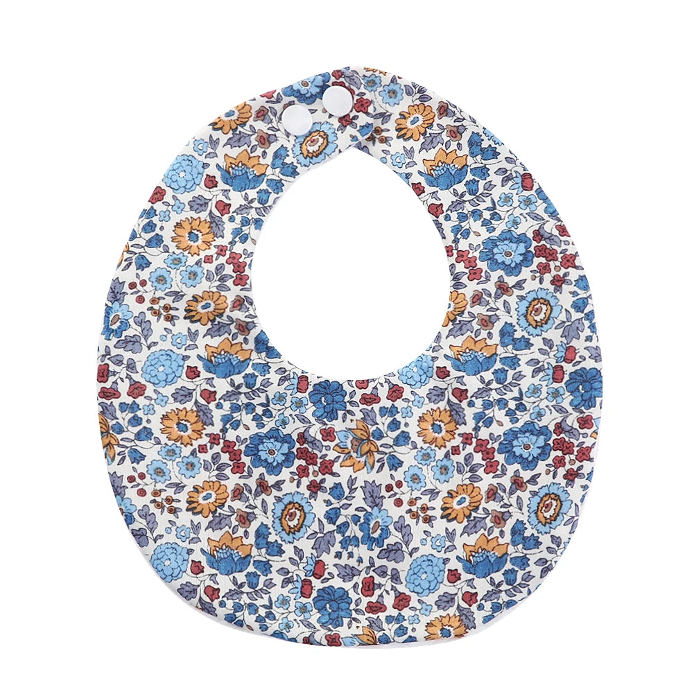 Flower Print Baby Bib Stuff Cotton Adjustable Snap Bandana Scarf for Kids Newborn Boys Girls Feeding Saliva Towel Burp Cloth