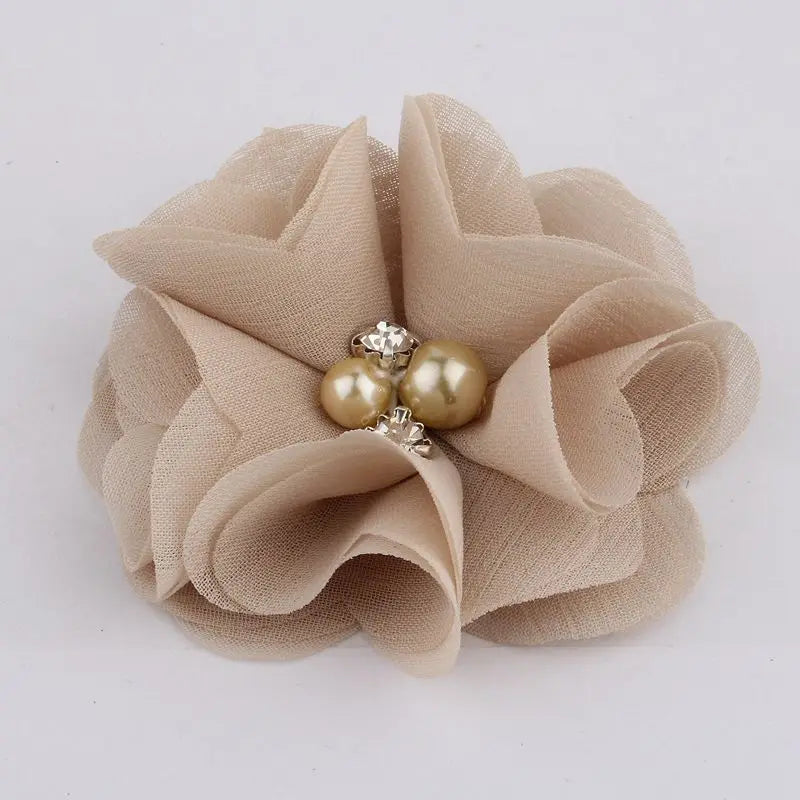 10PCS 2" 35 Colors Cute Chic Chiffon Flowers With Rhinestone Pearl Fabric Hair Flower With Clips For Girls Hair Accessories