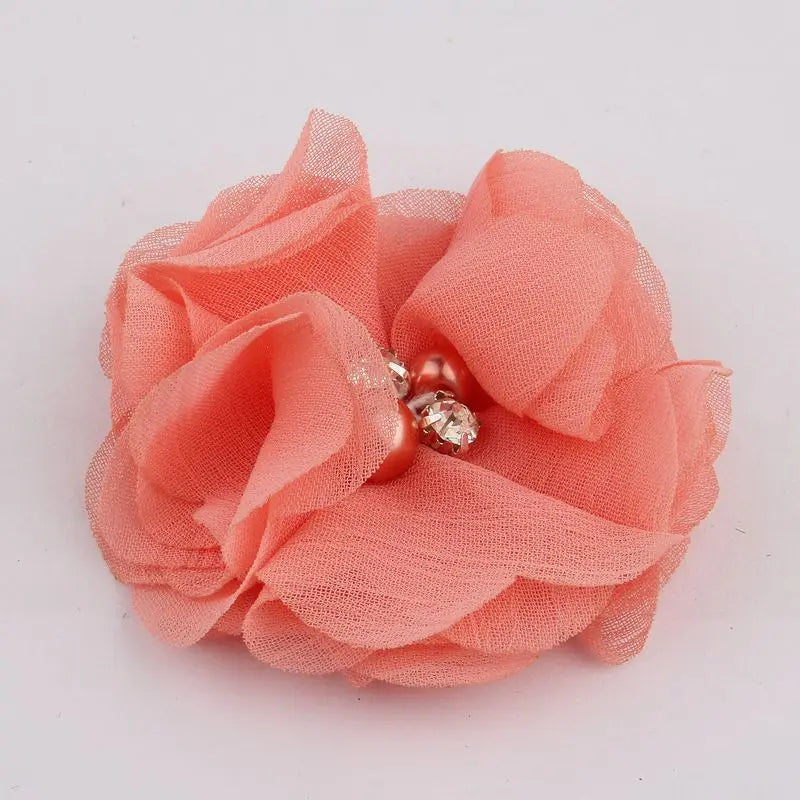 10PCS 2" 35 Colors Cute Chic Chiffon Flowers With Rhinestone Pearl Fabric Hair Flower With Clips For Girls Hair Accessories