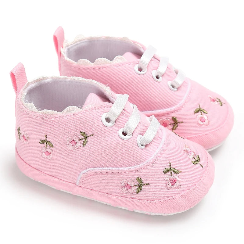 Baby Booties Newborn Infant Unisex Baby Girl Boy Cute embroidery Anit-Slip Sole Shoes Toddler tie one's shoes 0-1 Year
