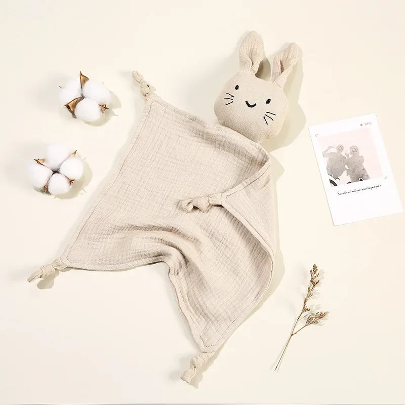 Cute Doll Solid Color Baby Comfort Blanket Baby Cotton Muslim Linen Children's Sleep Soothing Towel Baby Saliva Towel
