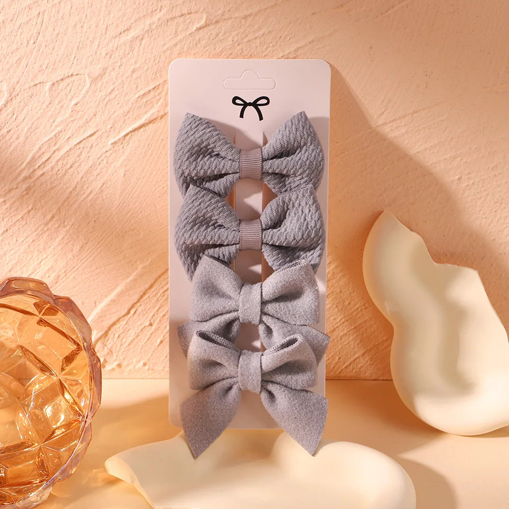 4Pcs/Set Newborn Nylon Solid Bowknot Hair Clips for Kids Handmade Bows Hairpin Infant Barrettes Headwear Baby Hair Accessories