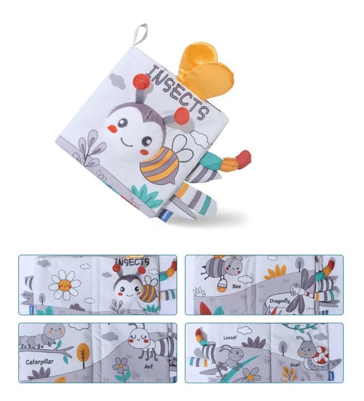 0-12Months Soft Baby Books 3D Touch Feel High Contrast Cloth Book Infant Early Learning Toy Toddlers Sensory Activity Cloth Book