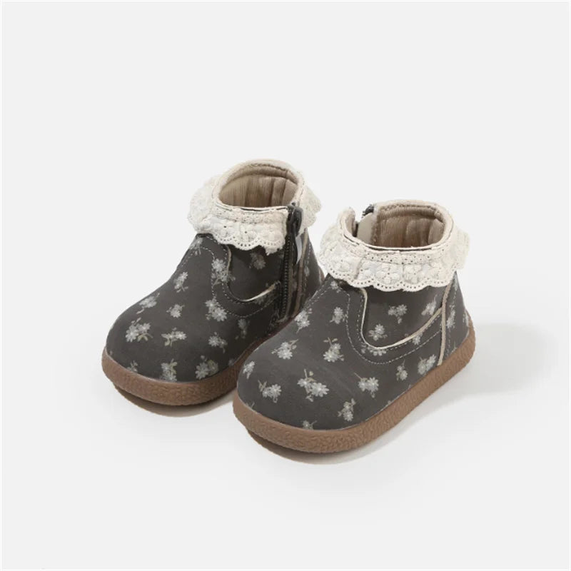 Autumn Baby Boots Leather Cute Flower Lace Princess Girls Shoes Kids Ankle Boots Fashion Toddler Baby Boots