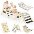 Pikler Triangle Set with Cushion 8-in-1 Climbing Toys for Toddlers Montessori Philosophy Play Jungle Gym with Arch Ramp Ladder