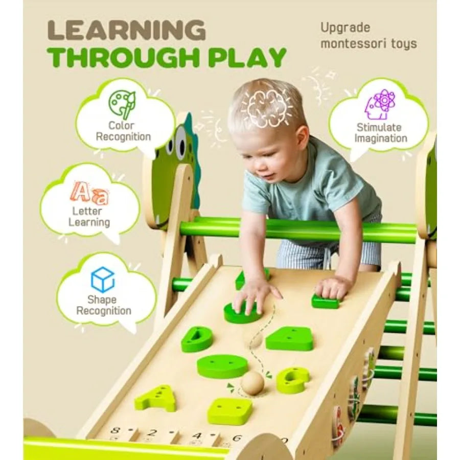 Philnas Pikler Triangle Set 11-in-1 Montessori Climbing Toy for Toddlers Foldable Wooden Indoor Jungle Gym Playground Climber