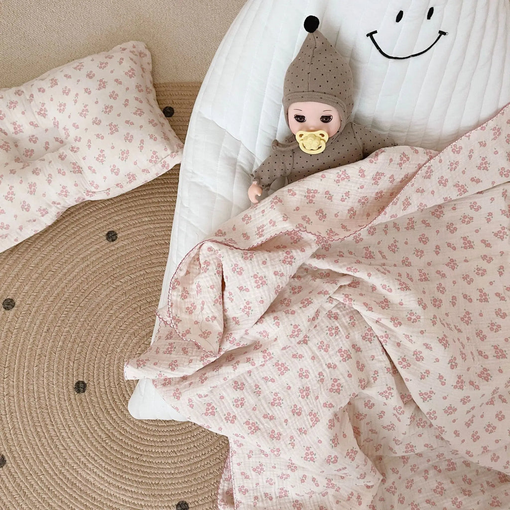 Korean Flower Muslin Baby Newborn Bedding Blanket for Girls Princess Infant Kids Cot Crib Blankets Photography Props Blankets