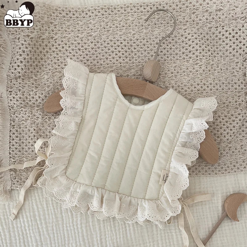 Baby Girls Cotton Lace Bibs Soft Cotton Adjustable Lace-up Baby Bib Newborn Burp Cloths for Toddler Kids Feeding Vest Apron