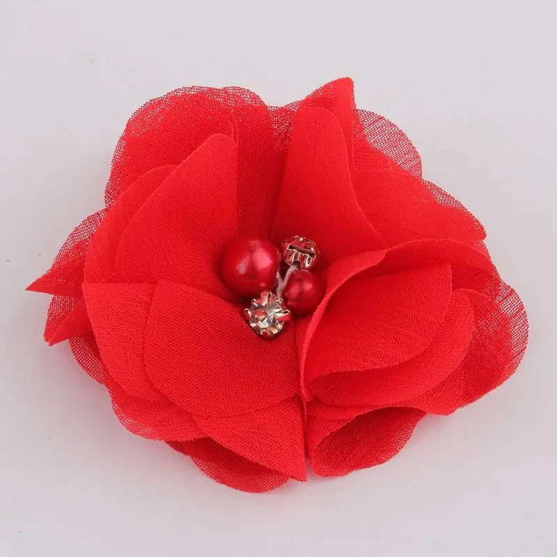 10PCS 2" 35 Colors Cute Chic Chiffon Flowers With Rhinestone Pearl Fabric Hair Flower With Clips For Girls Hair Accessories