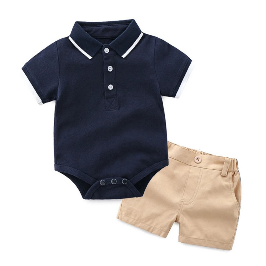 9 12 18 24 36M Boys Summer Daily Clothes Infant Short Sleeve Bodysuit with Pocket Shorts 2PCS Toddler Cotton Outfit Sets