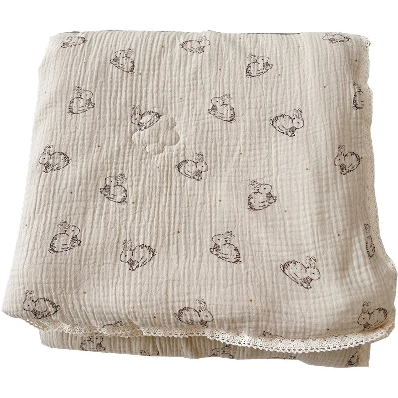 Bunny Print Cotton Muslin Quilt for Winter Autumn Baby Crib Quilts Blanket Toddler Comforter Newborn Sleeping Cover