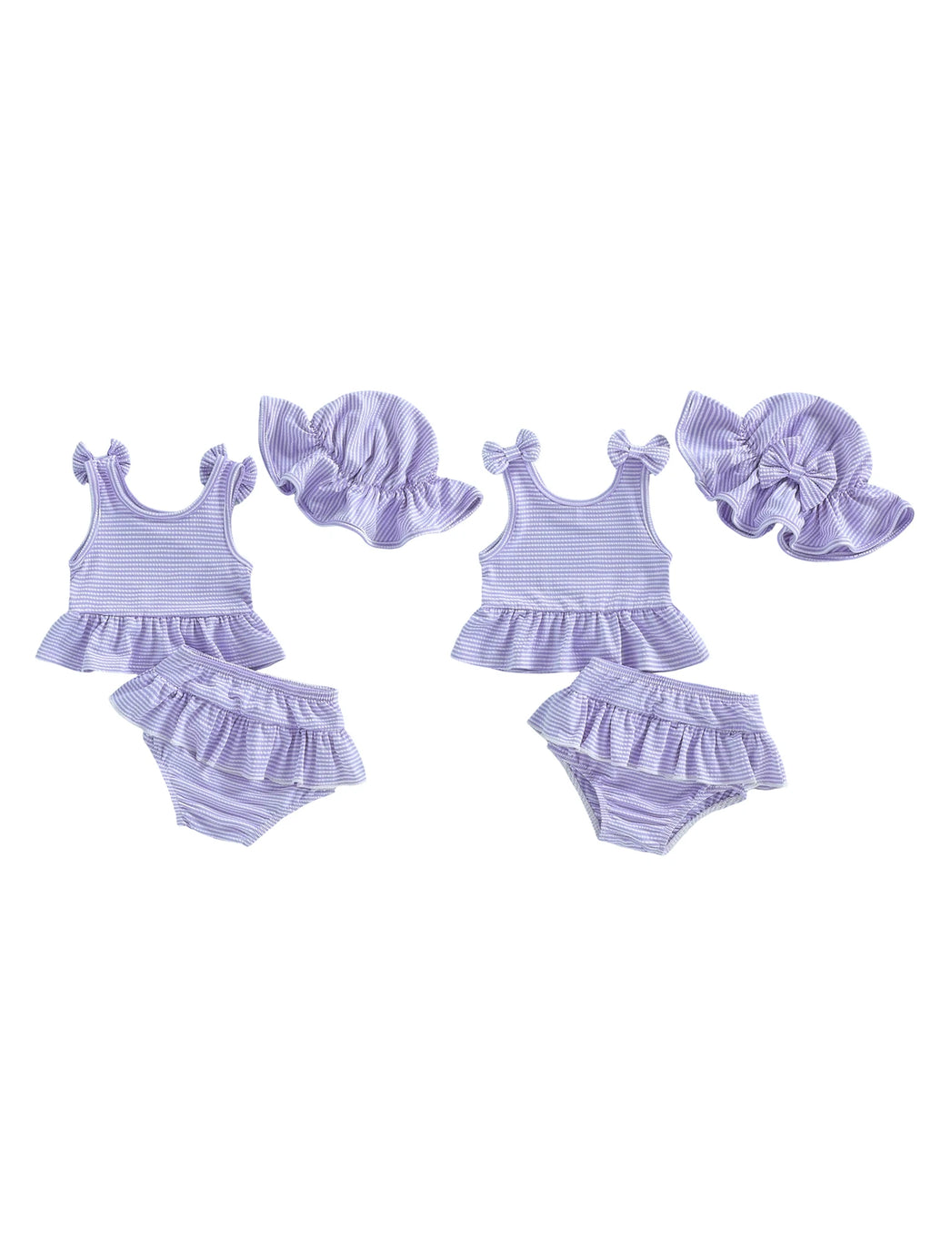 Adorable Infant Romper Stylish Sleeveless Swimsuit with Matching Hat 3Pcs Outfit Set