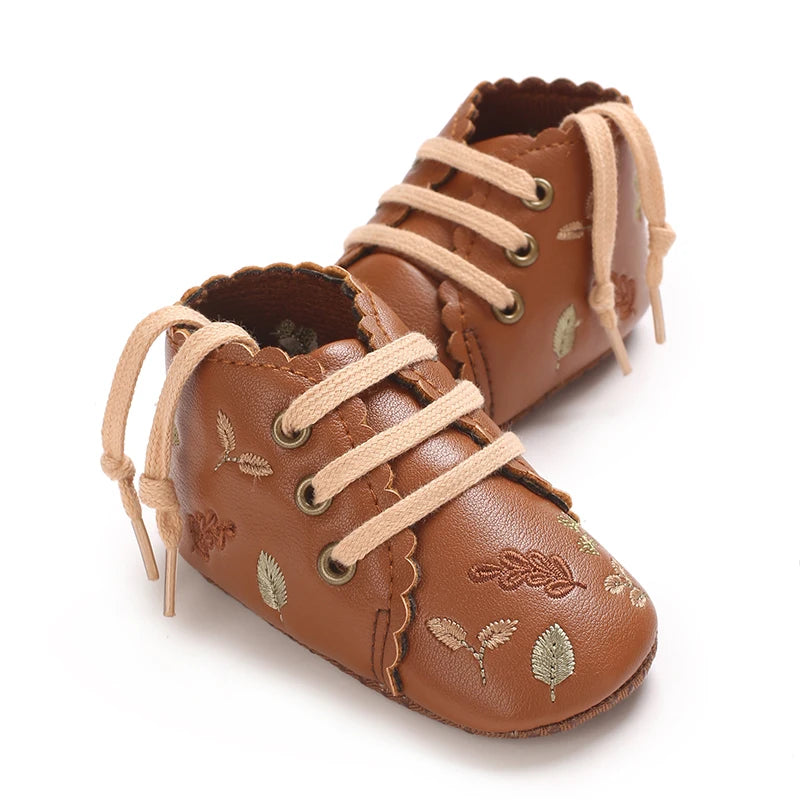 Baby Booties Newborn Infant Unisex Baby Girl Boy Cute embroidery Anit-Slip Sole Shoes Toddler tie one's shoes 0-1 Year