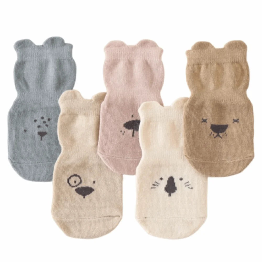 5Pairs Walking Socks Non-slip Baby Floor Socks Breathable Cute Toddle Step Socks Soft Fashion Newborn Cotton Socks Indoor Use