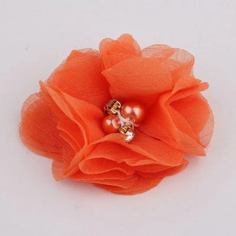 10PCS 2" 35 Colors Cute Chic Chiffon Flowers With Rhinestone Pearl Fabric Hair Flower With Clips For Girls Hair Accessories