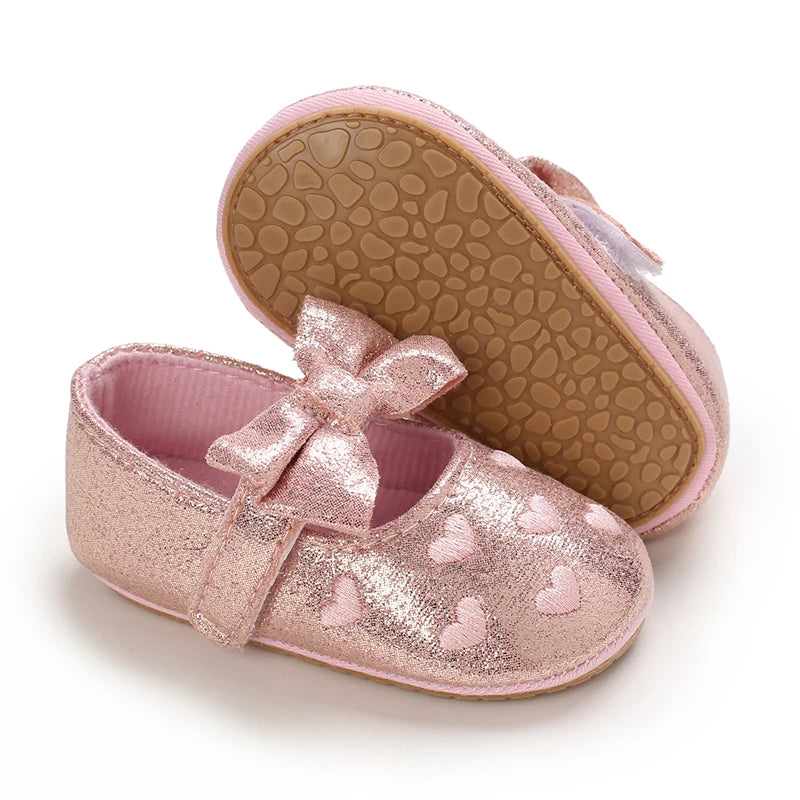 Pink Baby Girls First Step Shoes Baby Moccasins Soft Bottom Rubber Non-slip Toddler First Walkers Baby Booties Girls