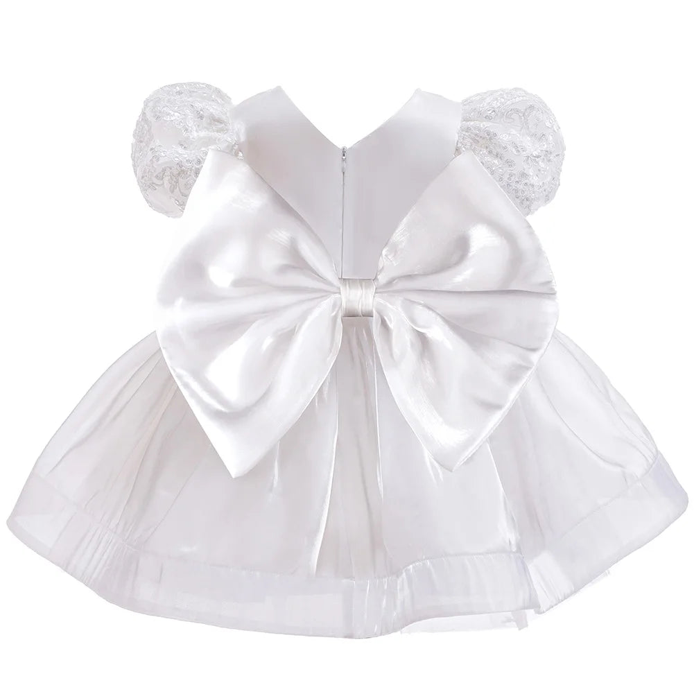 Baby Girls White Christening Dress With Bonnet Toddler Baptism Gown Outfit For 1st Year Birthday Party Infant Wedding Dresses