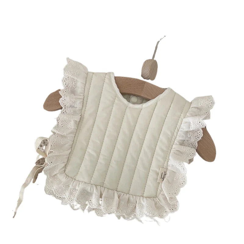 Baby Girls Cotton Lace Bibs Soft Cotton Adjustable Lace-up Baby Bib Newborn Burp Cloths for Toddler Kids Feeding Vest Apron
