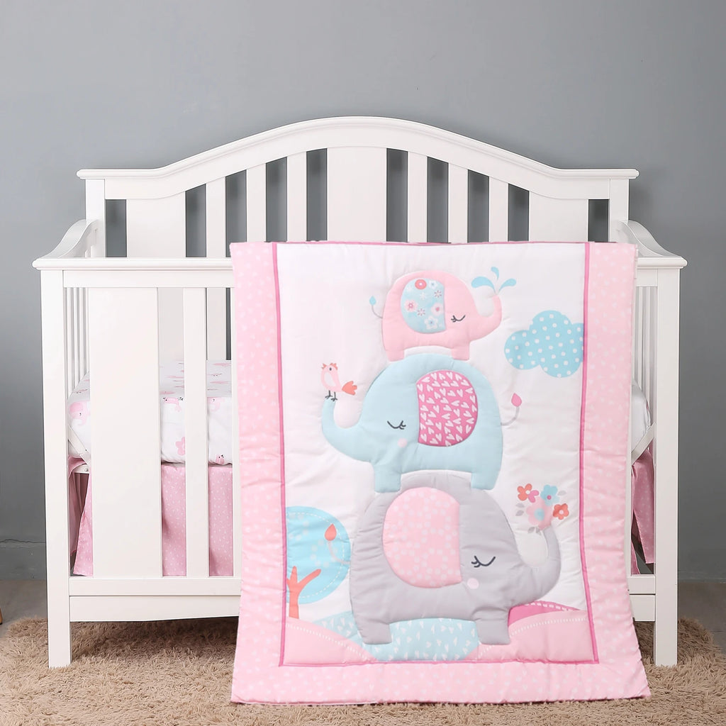 3Pcs Baby Infant Crib Kids Baby Bedding Set Crib Sheet Set Infant Newborn Nursery (Comforter Fitted Sheet Crib Skirt)