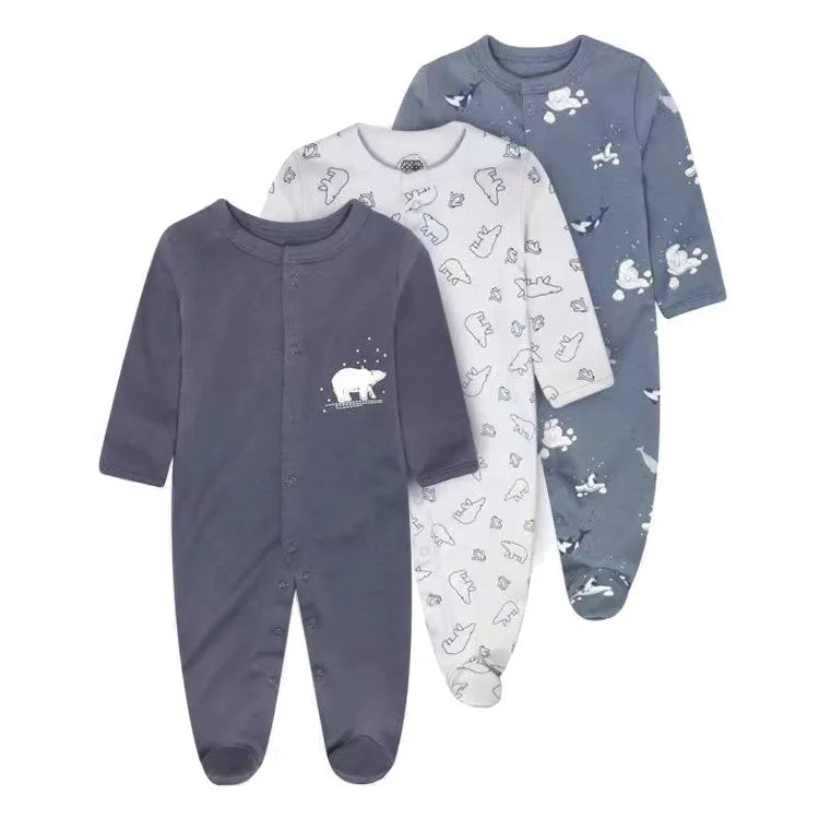 3pcs/Lot Cotton Soft Baby Romper Jumpsuit for Boys Girls Footies Footed Long Sleeve Pajama Sleepsuit Outfit Infant Clothes Gifts