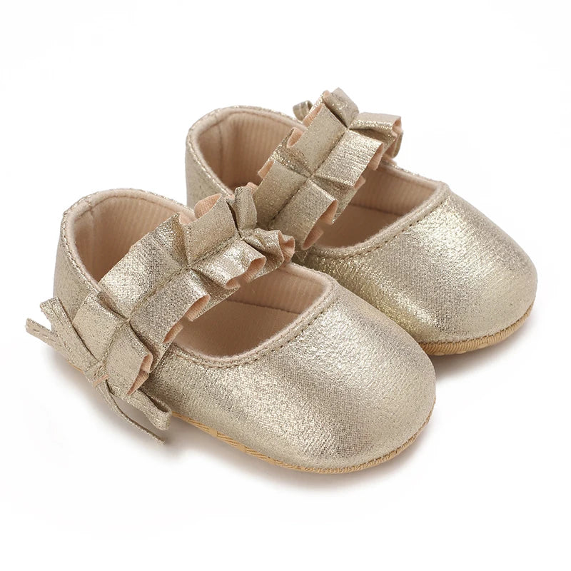Golden 0-18M Baby Girl Shoes Cute Bow Flat Shoes Soft Sole Newborn Princess Walker Sandals Formal Baby Shoes