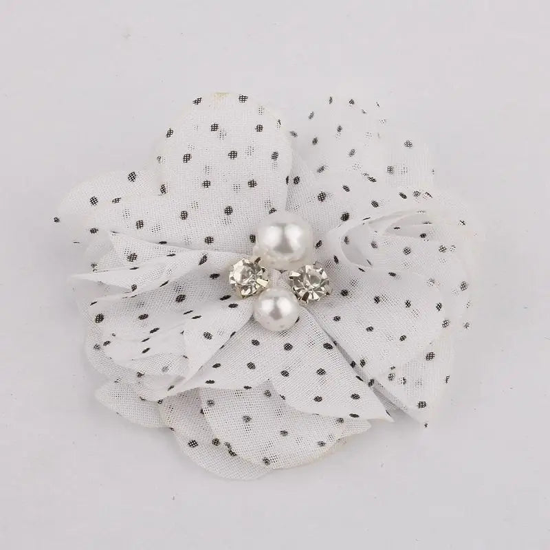 10PCS 2" 35 Colors Cute Chic Chiffon Flowers With Rhinestone Pearl Fabric Hair Flower With Clips For Girls Hair Accessories