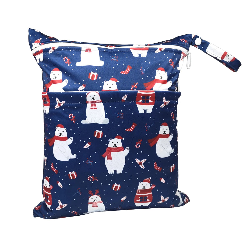 New pattern diaper bags waterproof and moisture proof double zipper design dry wet separation baby carrier bags