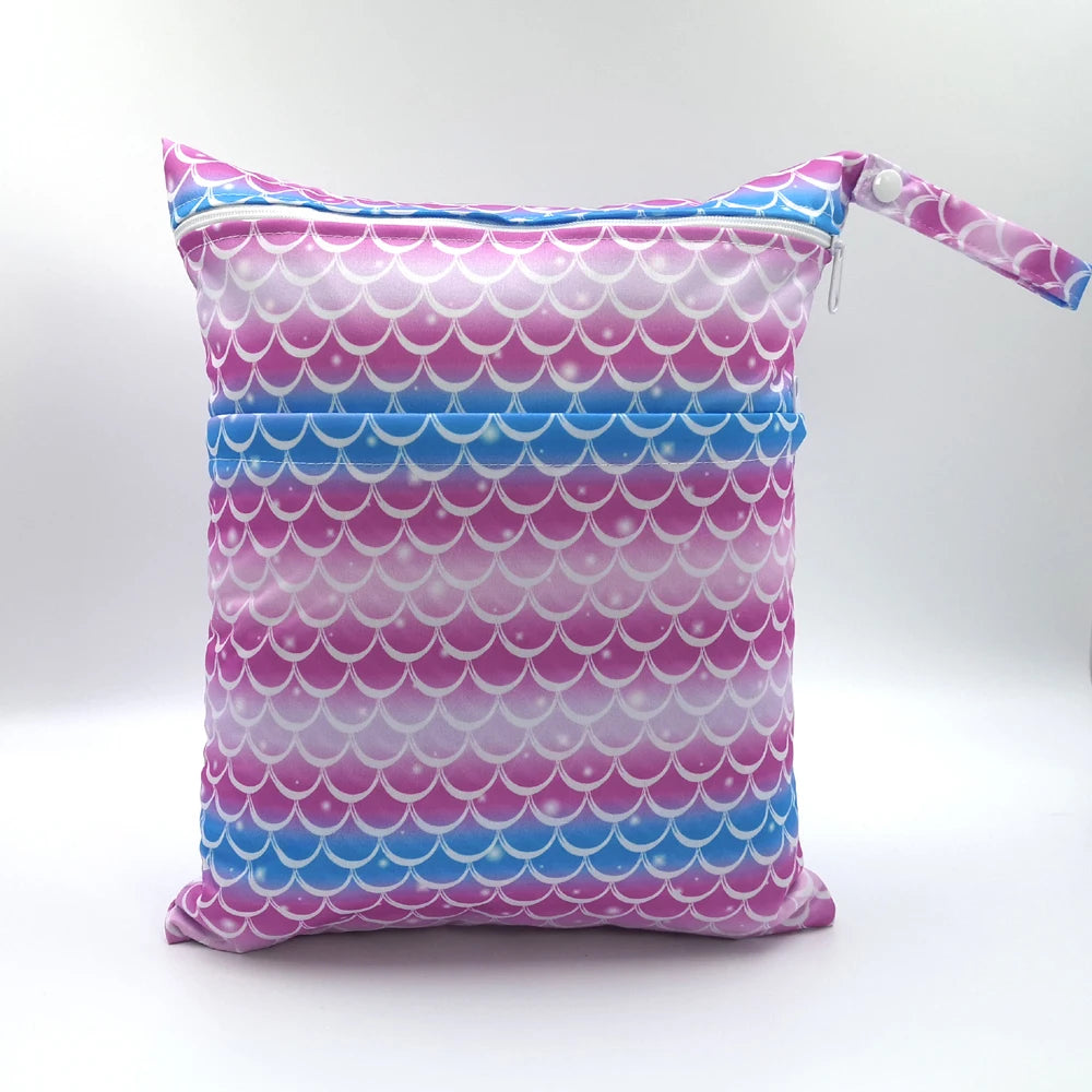 New pattern diaper bags waterproof and moisture proof double zipper design dry wet separation baby carrier bags