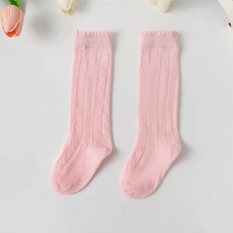 Summer Baby Girls Socks Toddlers Kids Long Knee High Mesh Thin Socks Hollow Out Soft Cotton Infant Socken For 0-8Years