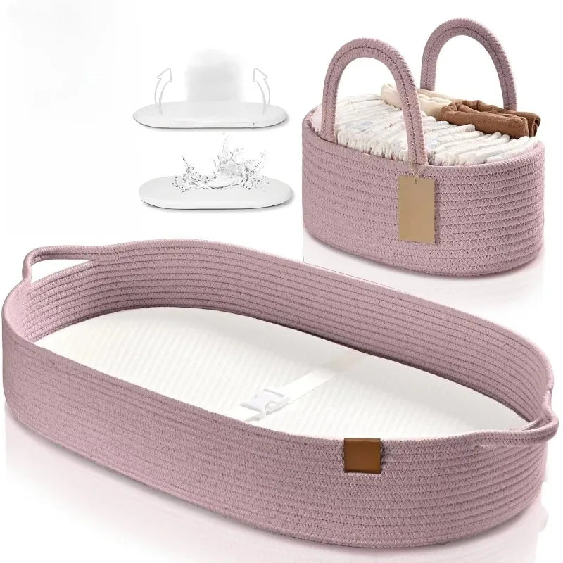 Portable Baby Gifts Moses Basket Premium Cotton Woven Baby Basket Change with Waterproof Mattress Change