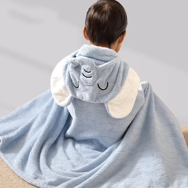 Baby Cotton Bath Towel Children Hooded Towel Cute Cartoon Baby Bathrobe Thickened Absorbent Infant Swaddle Blanket