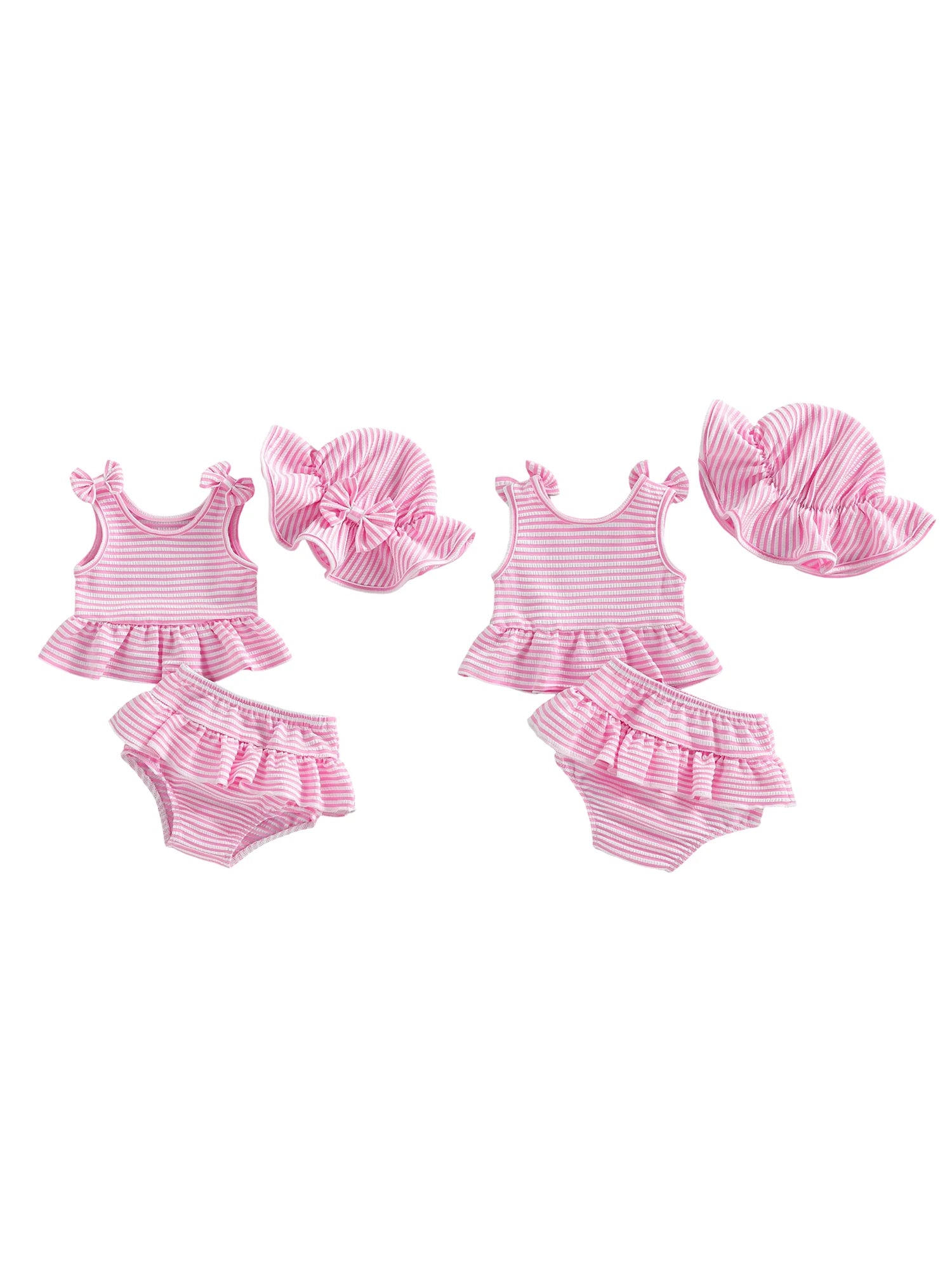 Adorable Infant Romper Stylish Sleeveless Swimsuit with Matching Hat 3Pcs Outfit Set