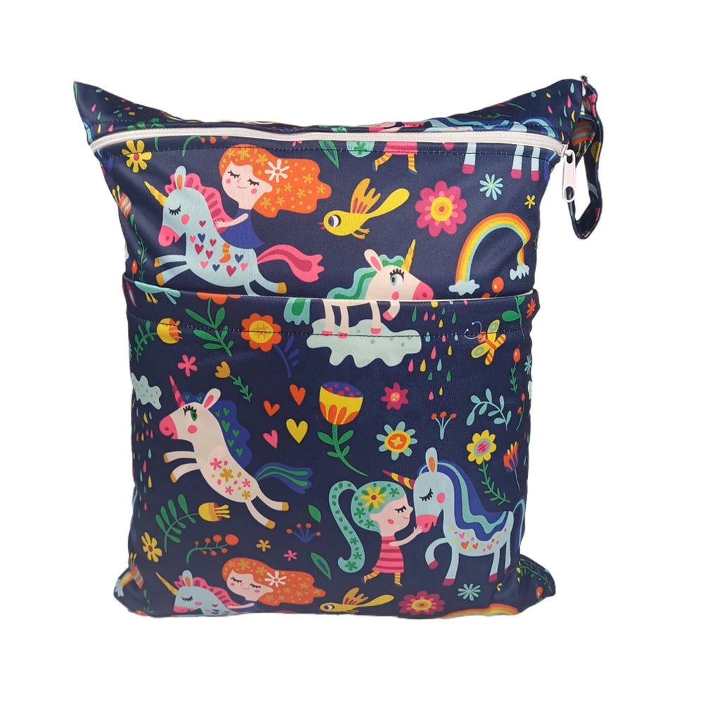 Wet Dry Bag With Two Zippered For Baby Diapers Nappies Waterproof Reusable 36cmx29cm