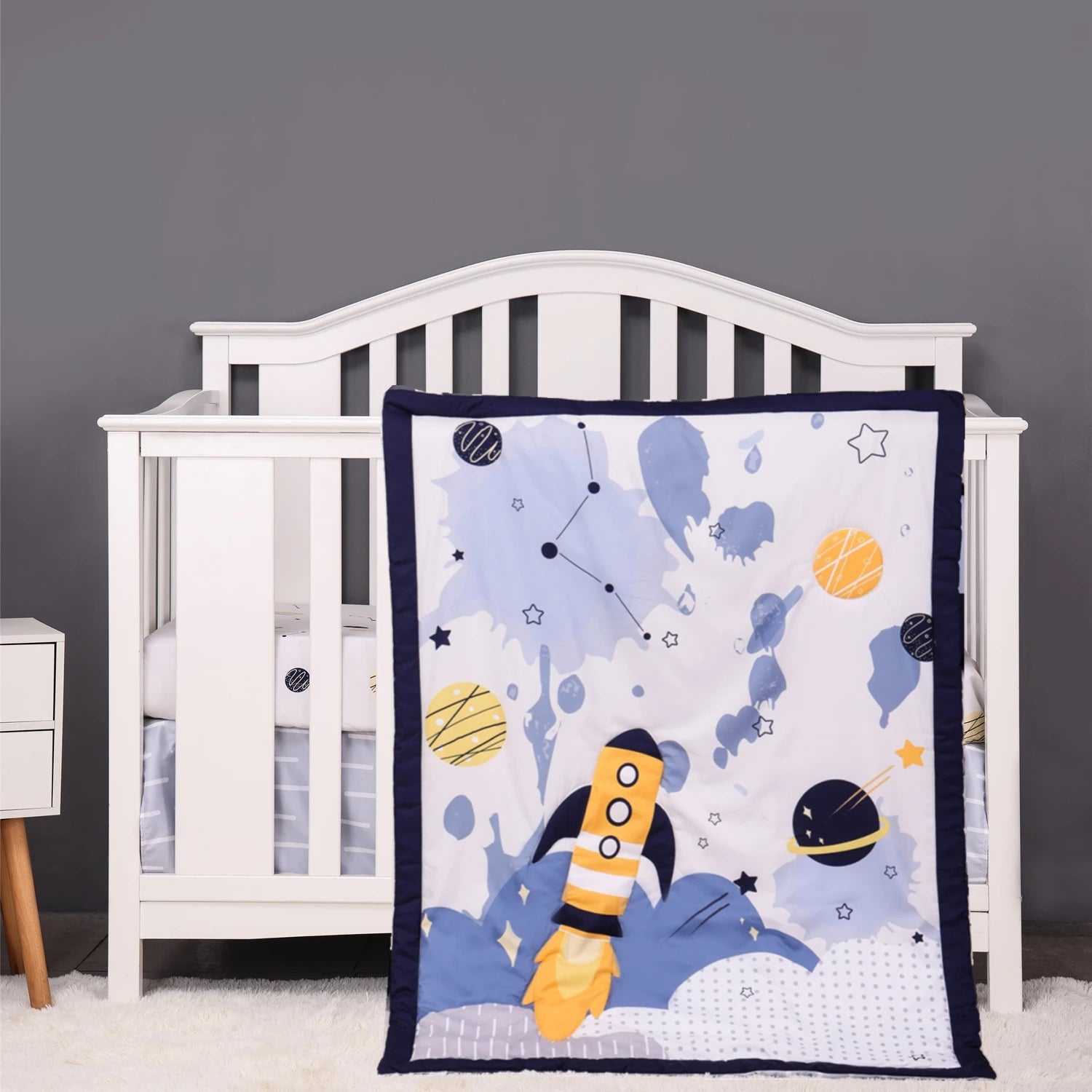 3Pcs Baby Infant Crib Kids Baby Bedding Set Crib Sheet Set Infant Newborn Nursery (Comforter Fitted Sheet Crib Skirt)