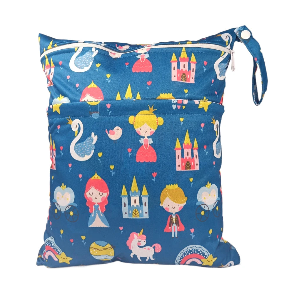 New pattern diaper bags waterproof and moisture proof double zipper design dry wet separation baby carrier bags