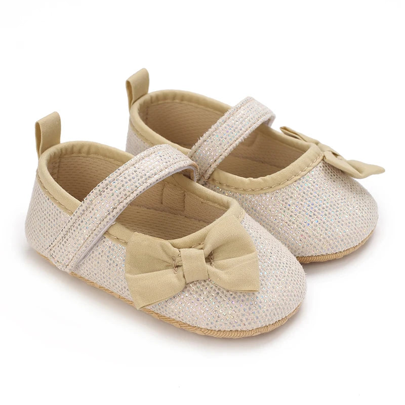 Golden 0-18M Baby Girl Shoes Cute Bow Flat Shoes Soft Sole Newborn Princess Walker Sandals Formal Baby Shoes