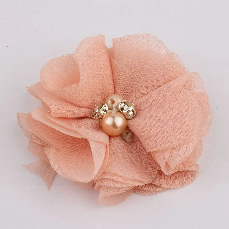 10PCS 2" 35 Colors Cute Chic Chiffon Flowers With Rhinestone Pearl Fabric Hair Flower With Clips For Girls Hair Accessories