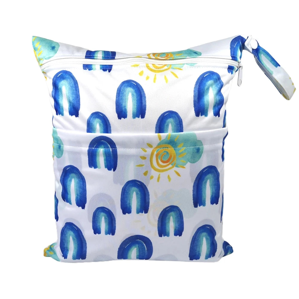 New pattern diaper bags waterproof and moisture proof double zipper design dry wet separation baby carrier bags
