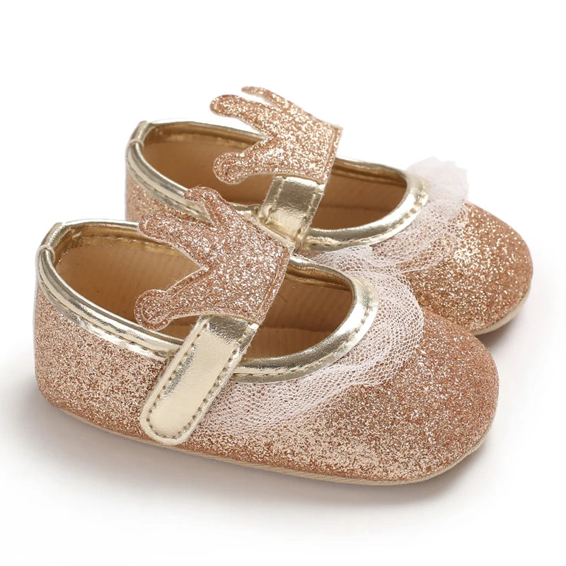 Golden 0-18M Baby Girl Shoes Cute Bow Flat Shoes Soft Sole Newborn Princess Walker Sandals Formal Baby Shoes
