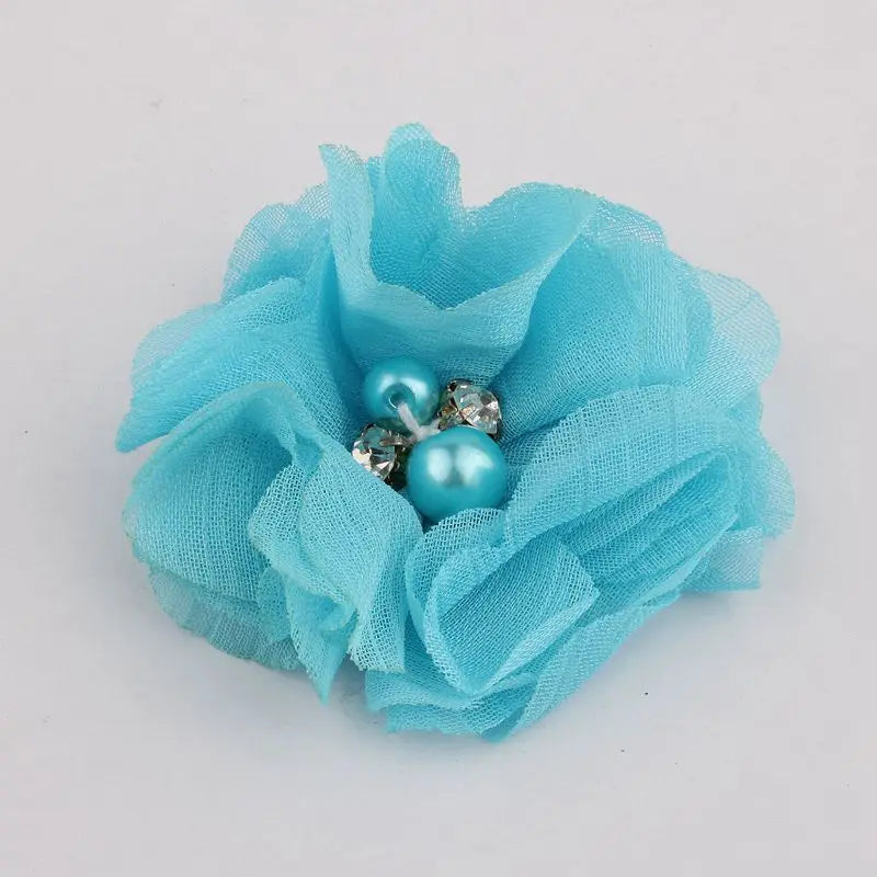 10PCS 2" 35 Colors Cute Chic Chiffon Flowers With Rhinestone Pearl Fabric Hair Flower With Clips For Girls Hair Accessories