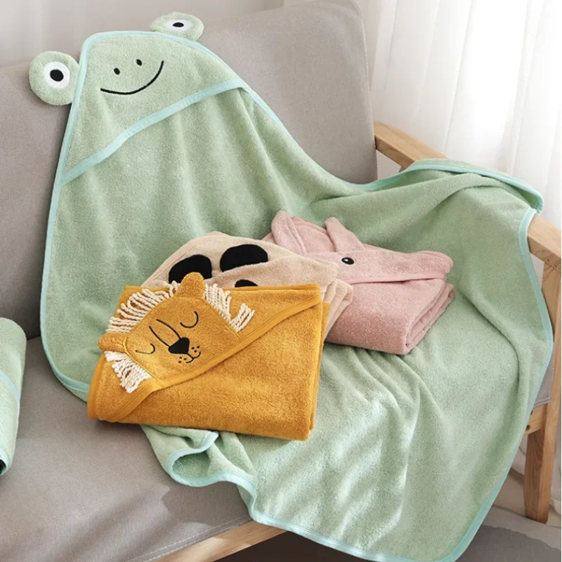 Baby Cotton Bath Towel Children Hooded Towel Cute Cartoon Baby Bathrobe Thickened Absorbent Infant Swaddle Blanket