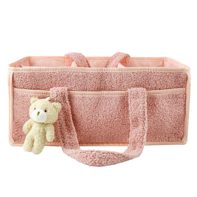 Baby Diaper Caddy Organizer for Changing Table, Plush Diaper Stackers & Caddies Diaper Bag with Teddy Bear,Diaper Storage Basket