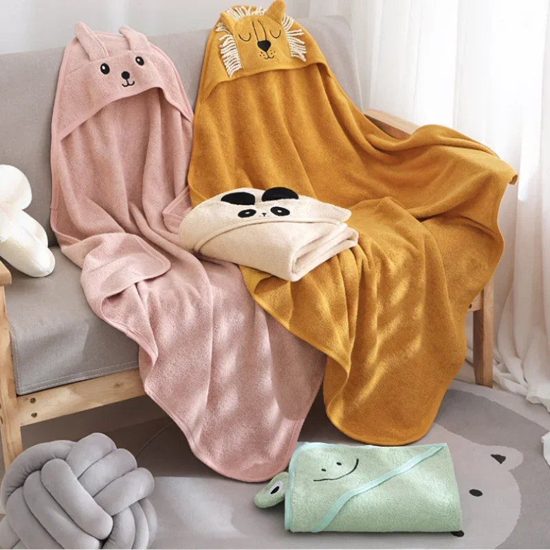 Baby Cotton Bath Towel Children Hooded Towel Cute Cartoon Baby Bathrobe Thickened Absorbent Infant Swaddle Blanket