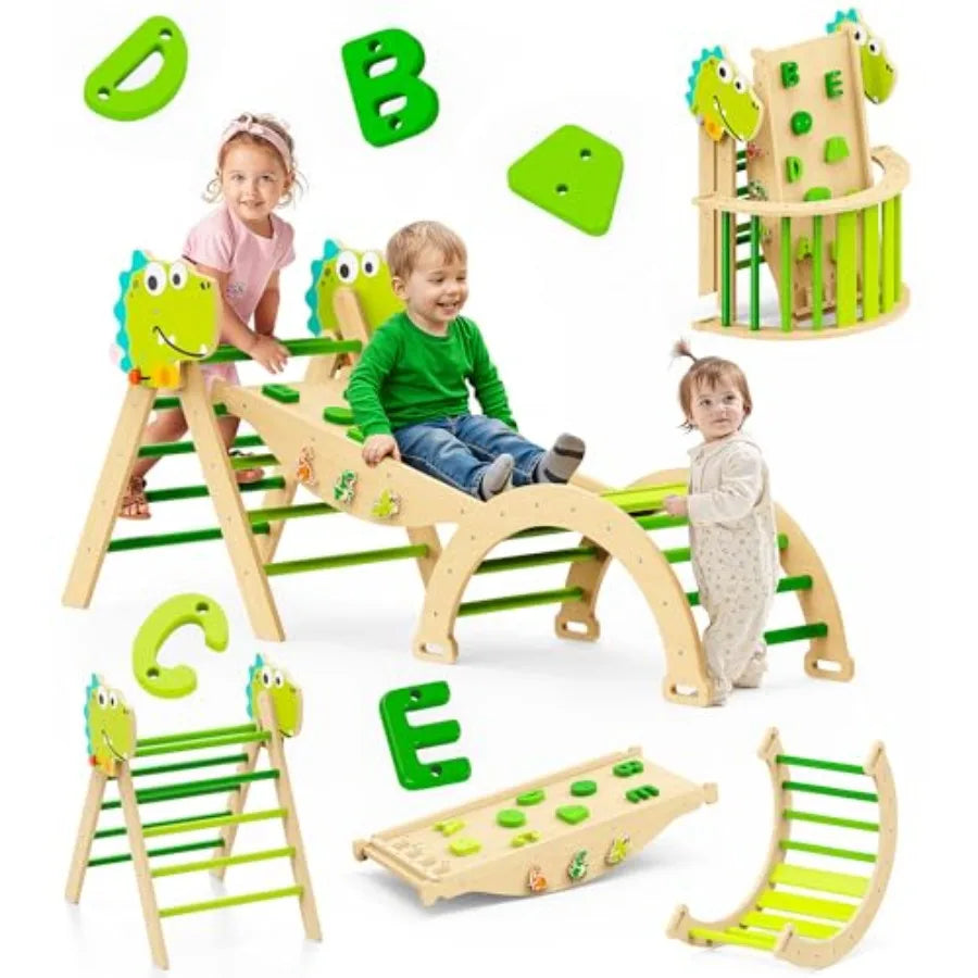 Philnas Pikler Triangle Set 11-in-1 Montessori Climbing Toy for Toddlers Foldable Wooden Indoor Jungle Gym Playground Climber