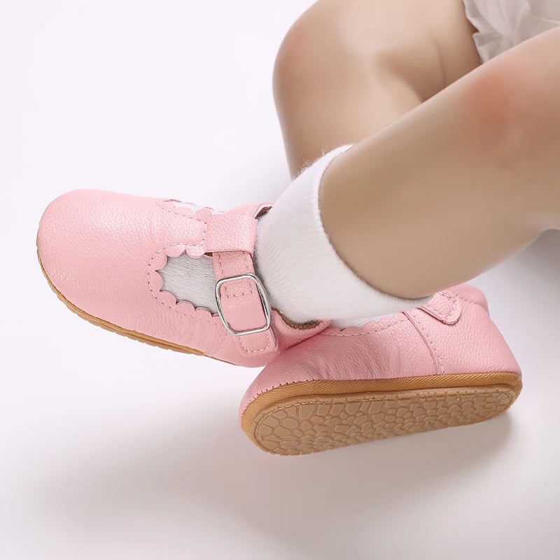 Pink Baby Girls First Step Shoes Baby Moccasins Soft Bottom Rubber Non-slip Toddler First Walkers Baby Booties Girls