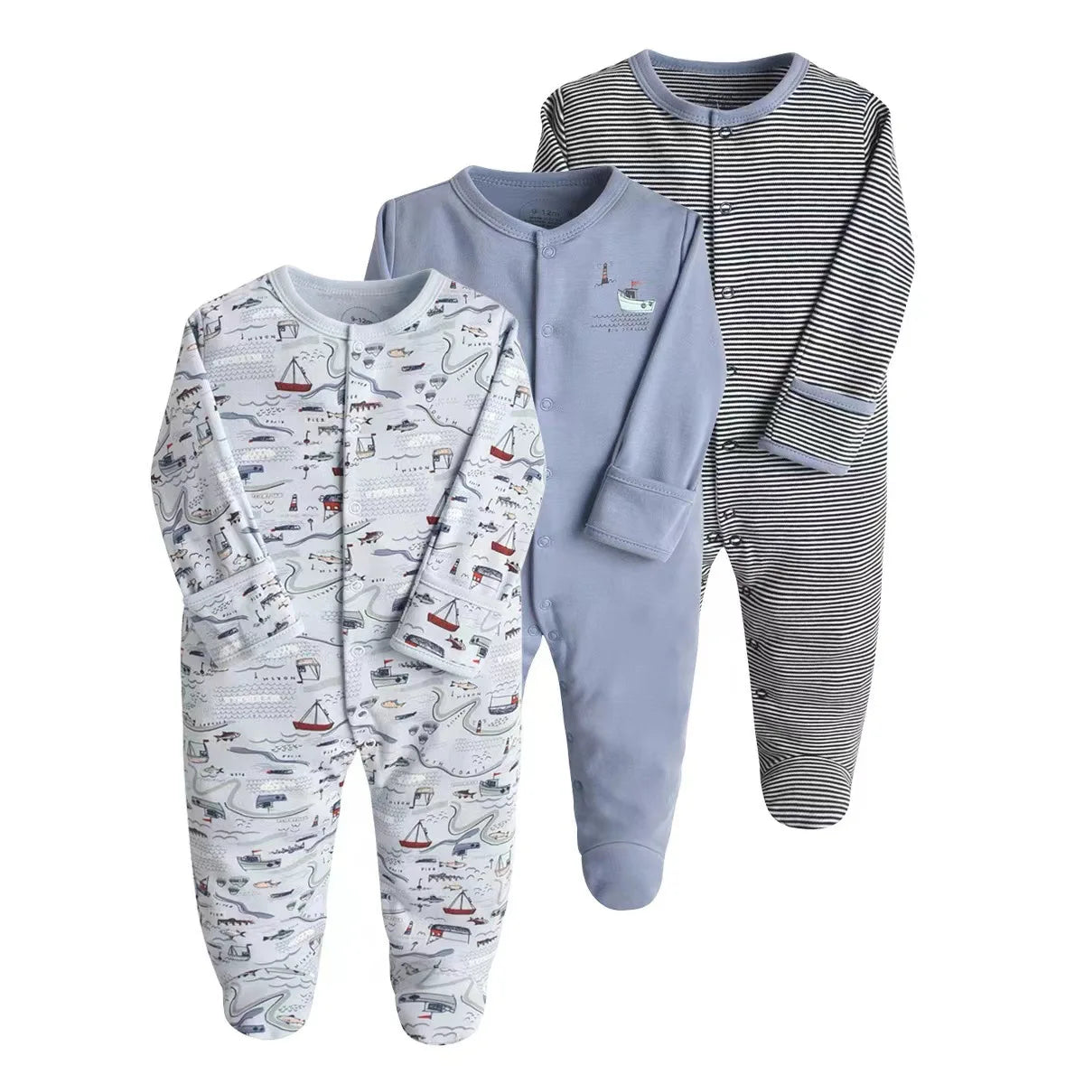 3pcs/Lot Cotton Soft Baby Romper Jumpsuit for Boys Girls Footies Footed Long Sleeve Pajama Sleepsuit Outfit Infant Clothes Gifts