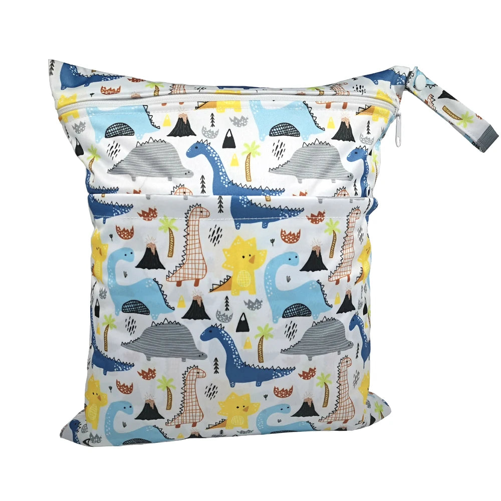 New pattern diaper bags waterproof and moisture proof double zipper design dry wet separation baby carrier bags